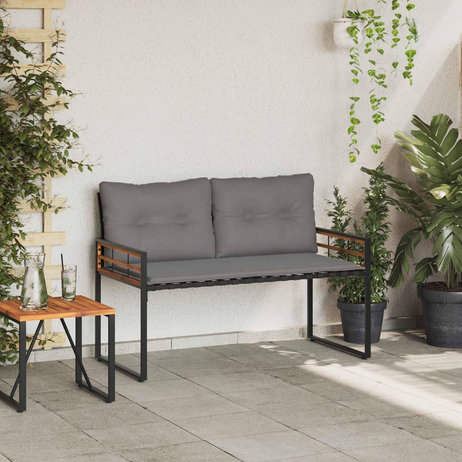 vidaXL Holz-Lagenbank mit Kissen Uni Hellgrau 114 x 55 x 77 cm