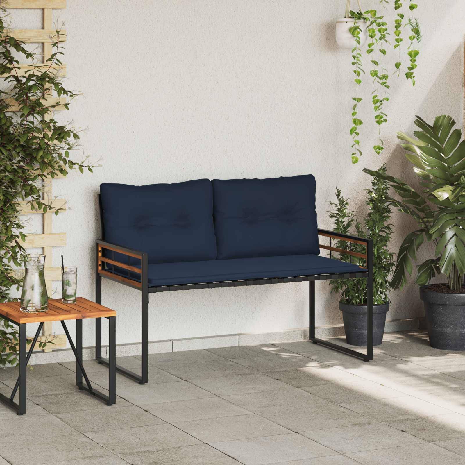 vidaXL Holz-Lagenbank mit Kissen Uni Marineblau 114 x 55 x 77 cm