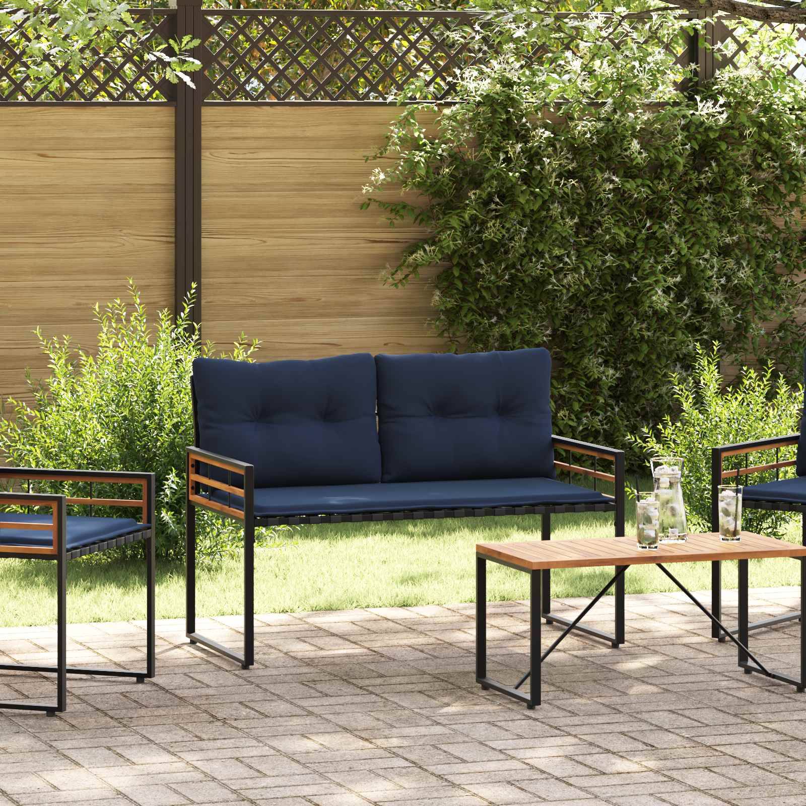 vidaXL Holz-Lagenbank mit Kissen Uni Marineblau 114 x 55 x 77 cm
