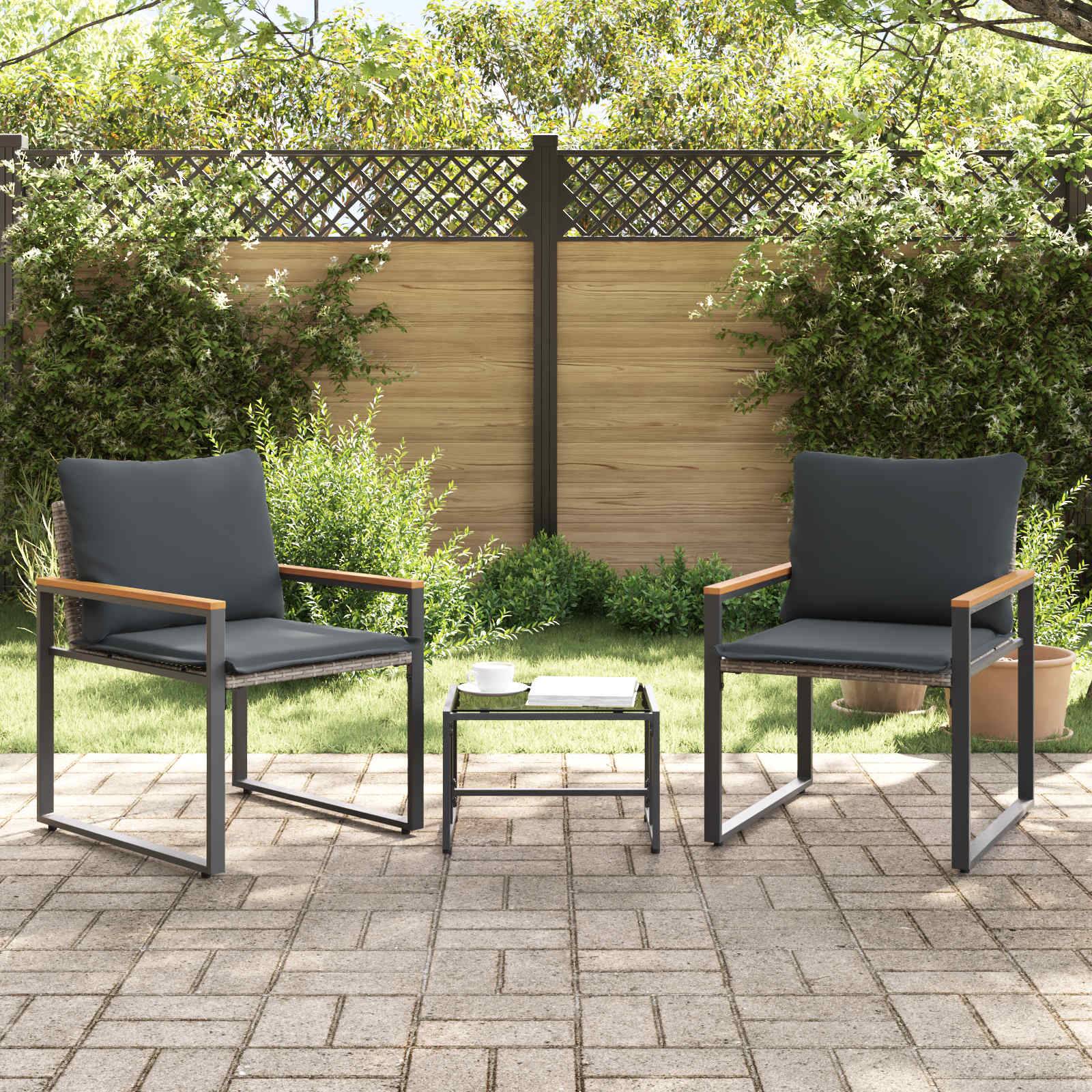 vidaXL Möbelsets mit Kissen 3 pcs Grau und Dunkelgrau Rattan