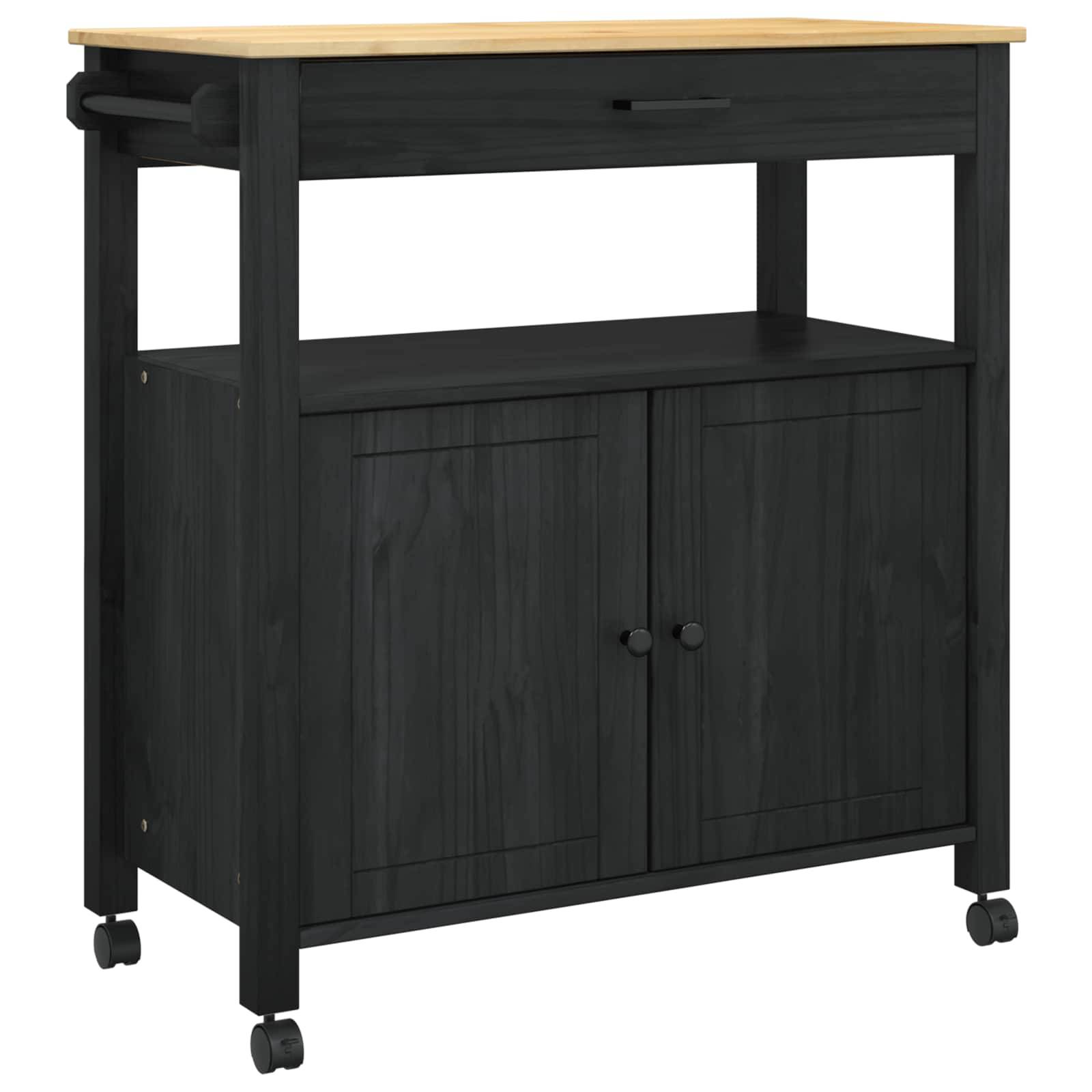 vidaXL Küchentrolley MONZA Schwarz 84 x 40 x 88,5 cm Massivholz Kiefer