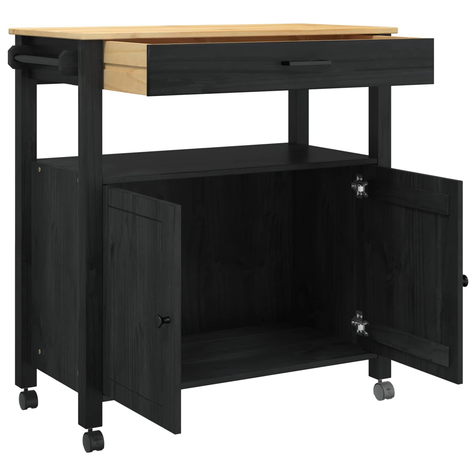 vidaXL Küchentrolley MONZA Schwarz 84 x 40 x 88,5 cm Massivholz Kiefer