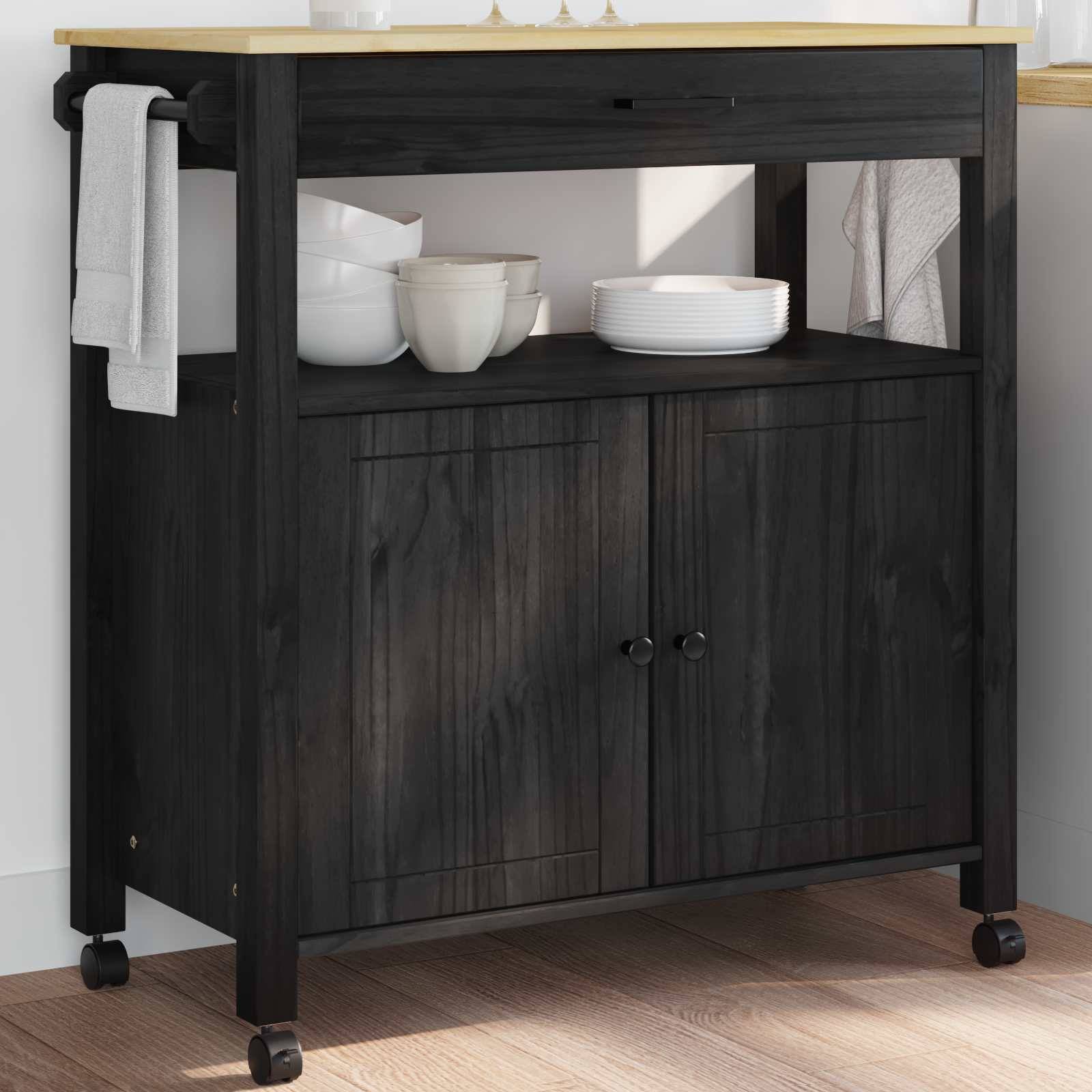 vidaXL Küchentrolley MONZA Schwarz 84 x 40 x 88,5 cm Massivholz Kiefer