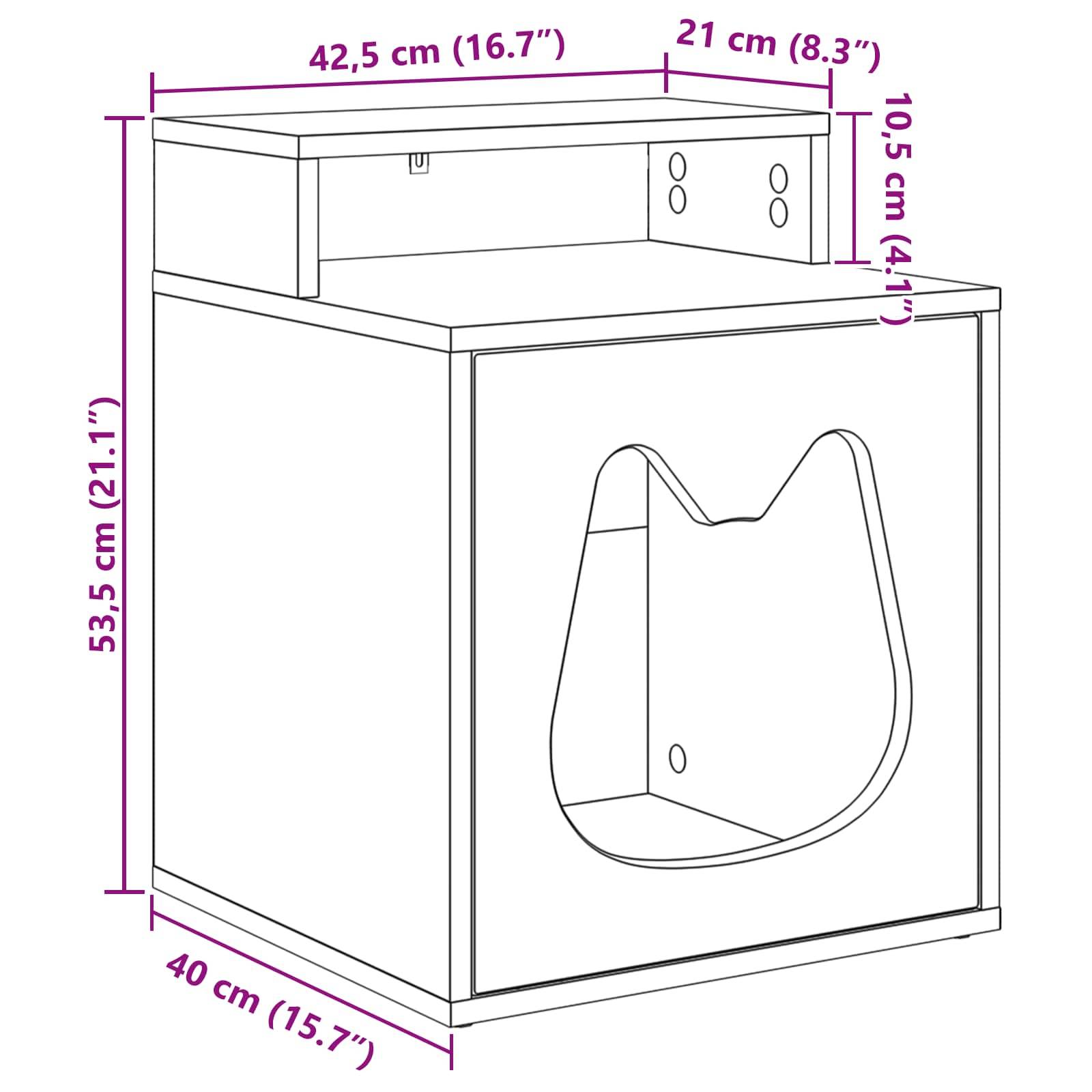 vidaXL Katzenhaus Kunsthandwerk Eiche 42,5 x 40 x 53,5 cm