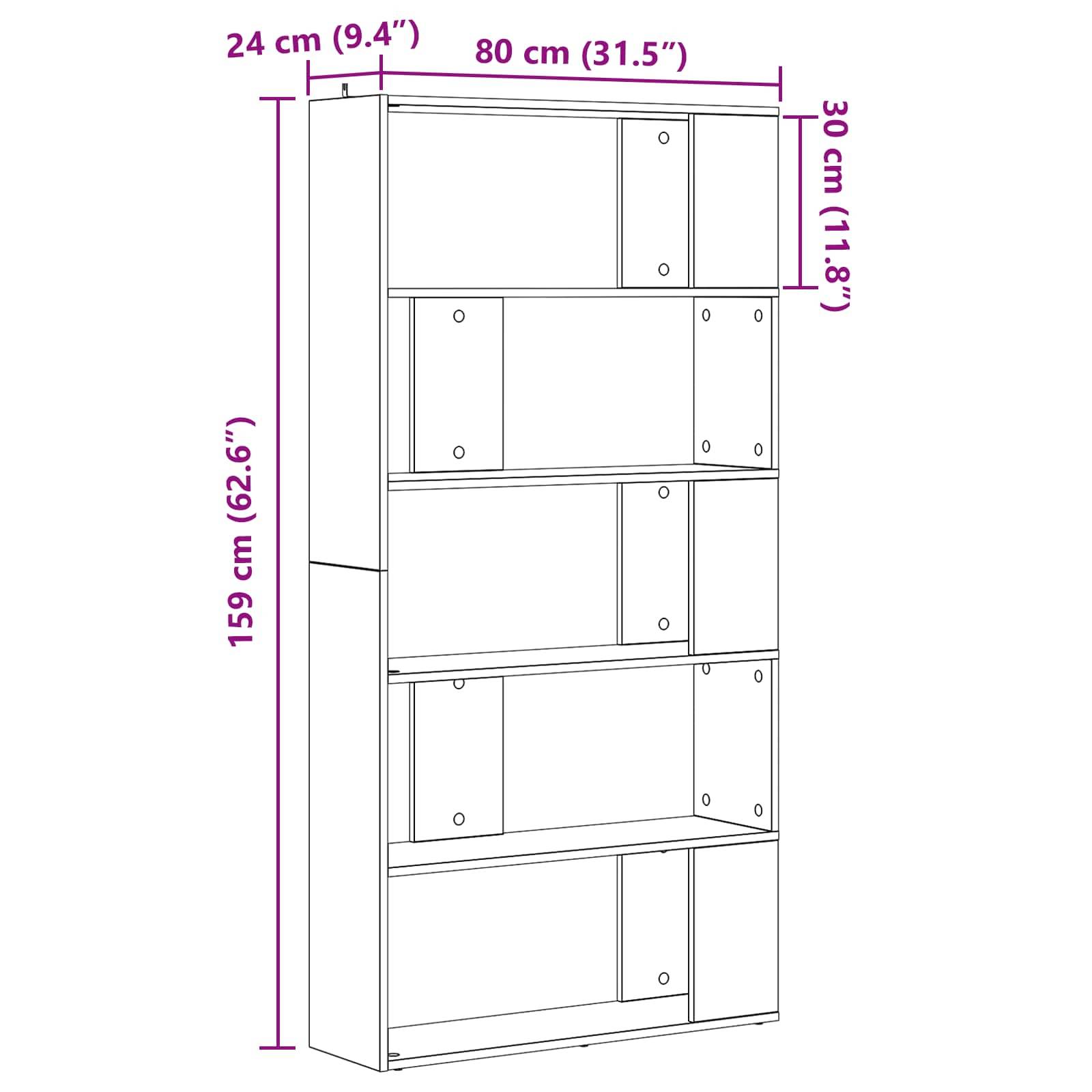 vidaXL Bücherregal Artisan-Eiche 80 x 24 x 159 cm Holzwerkstoff