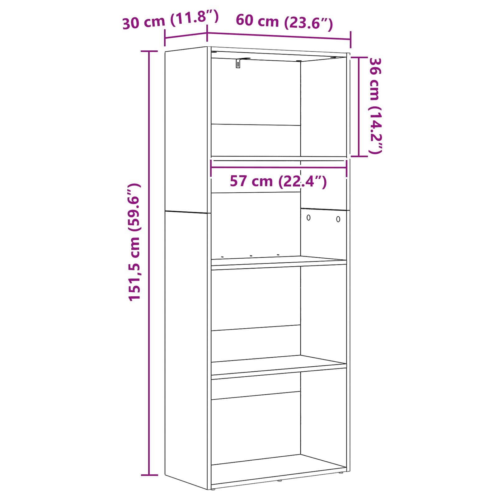 vidaXL Freistehender Stauraum Schwarz Eichen-Optik 60 x 30 x 151,5 cm