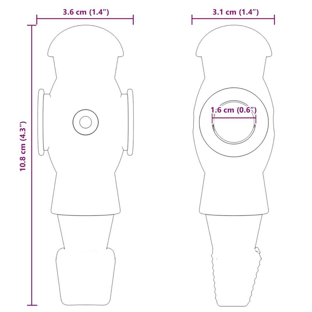 vidaXL Fußballtischspieler für 3,6 x 3,1 x 10,8 cm Stange 24 pcs