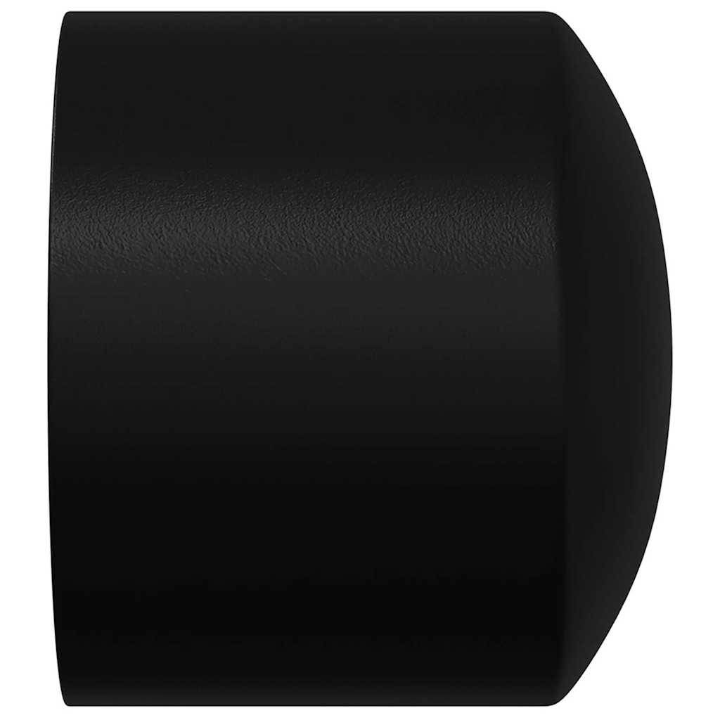 Eine schwarze, zylindrische Kappe mit glatter Oberfläche, an einem Ende abgerundet.
