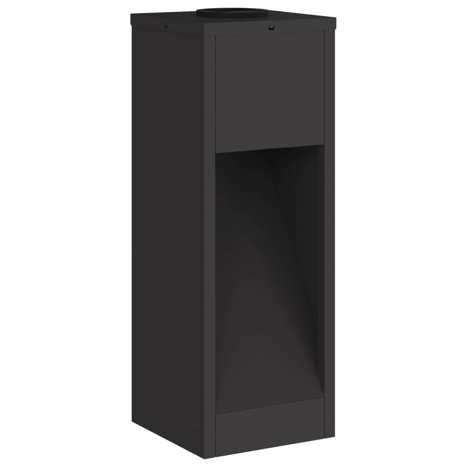 Ein hoher, rechteckiger schwarzer Metalltaschenascher mit einer vertikalen Schlitzöffnung zur Zigarettenentsorgung.