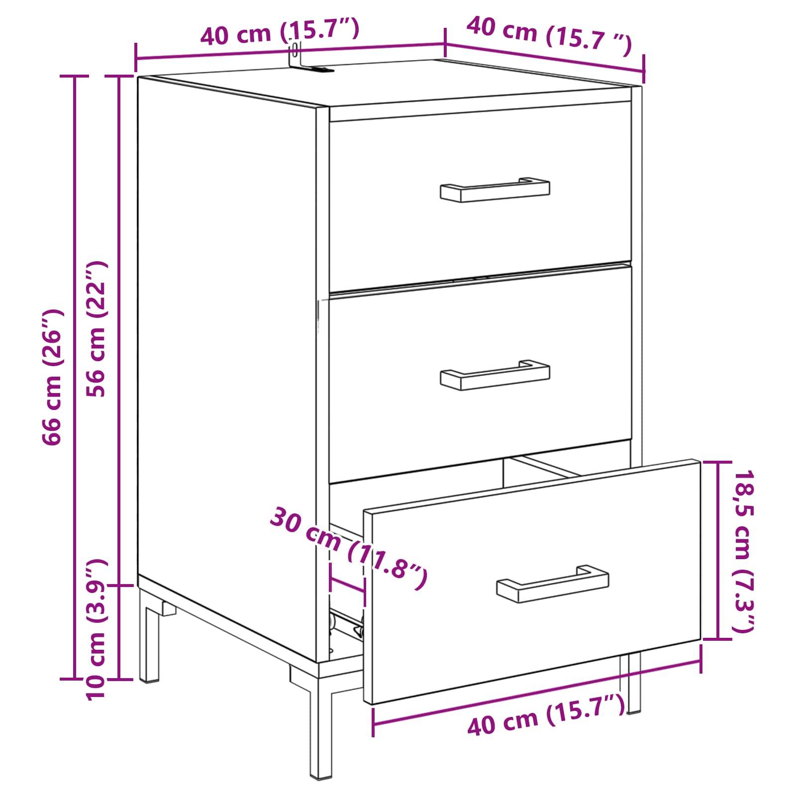 vidaXL Nachttisch mit Schubladen Altholz 40 x 40 x 66 cm Holzwerkstoff