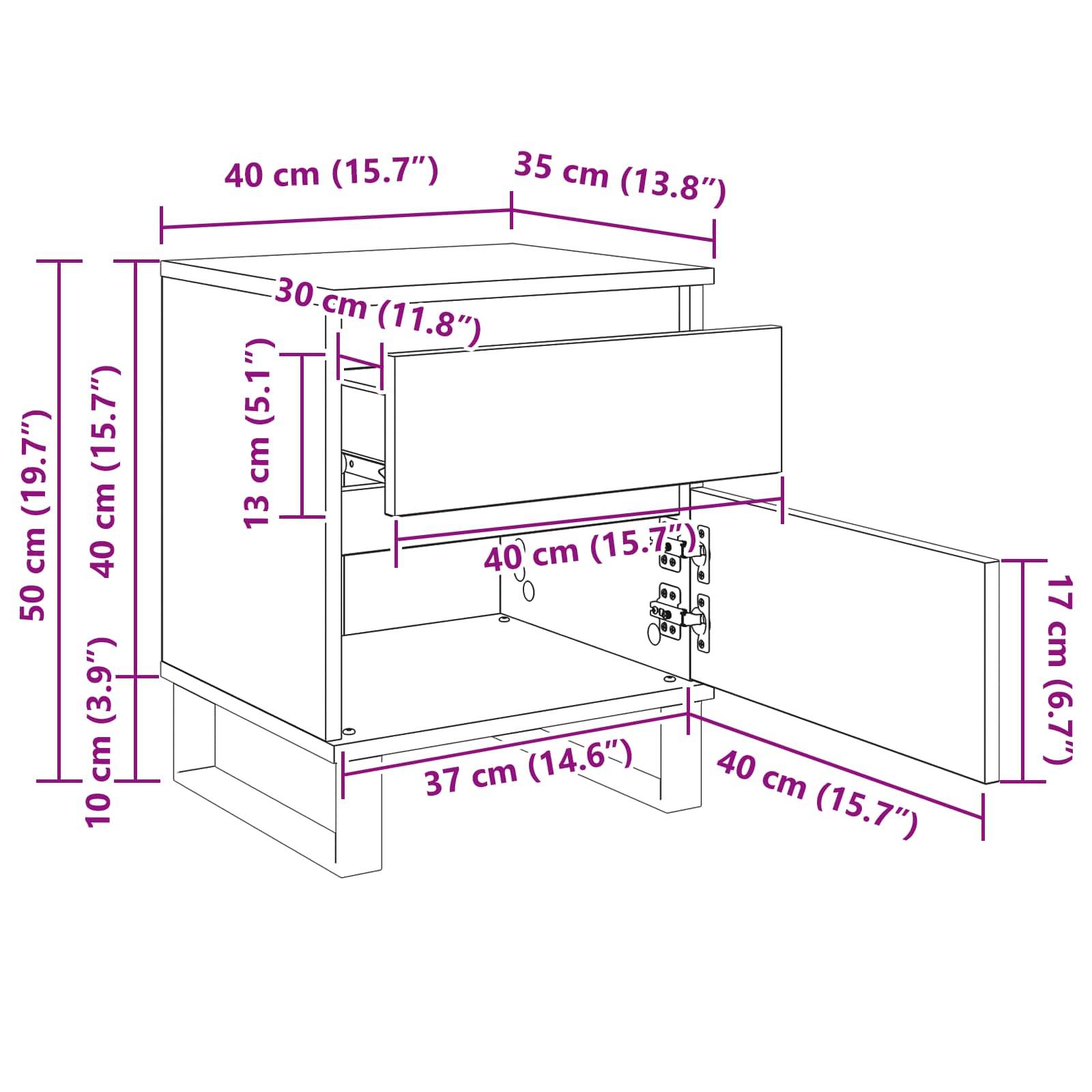 vidaXL Nachttisch Schwarz Eichen-Optik 40 x 35 x 50 cm Holzwerkstoff