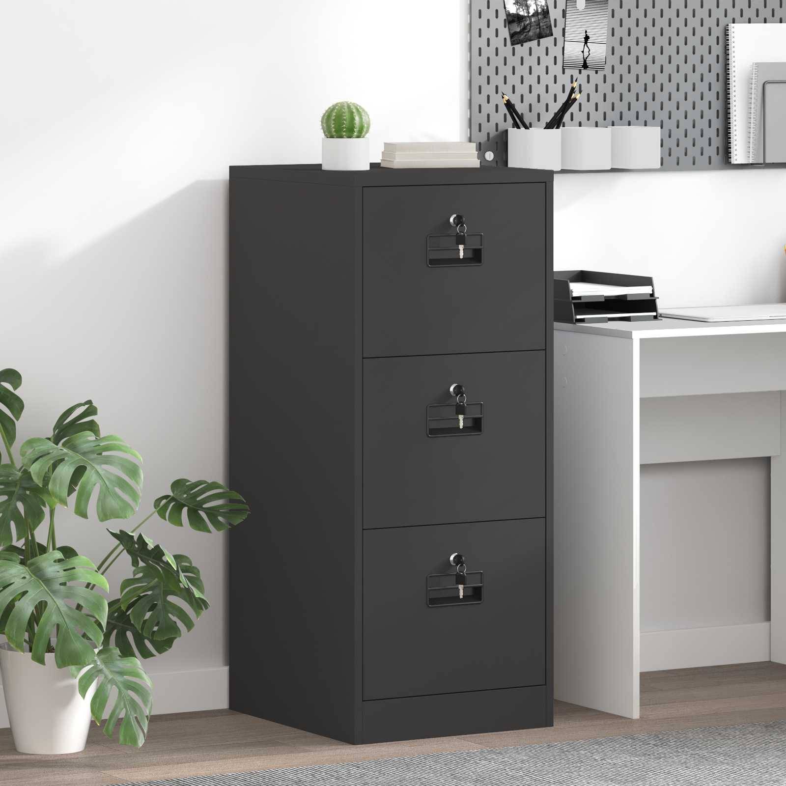 vidaXL Aktenschrank Schwarz 44 x 50 x 106,5 cm Kaltgewalzter Stahl