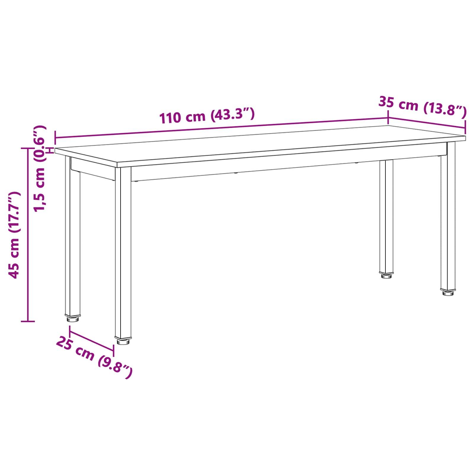 vidaXL Bank Weiß 110 x 35 x 45 cm Massives Kiefernholz