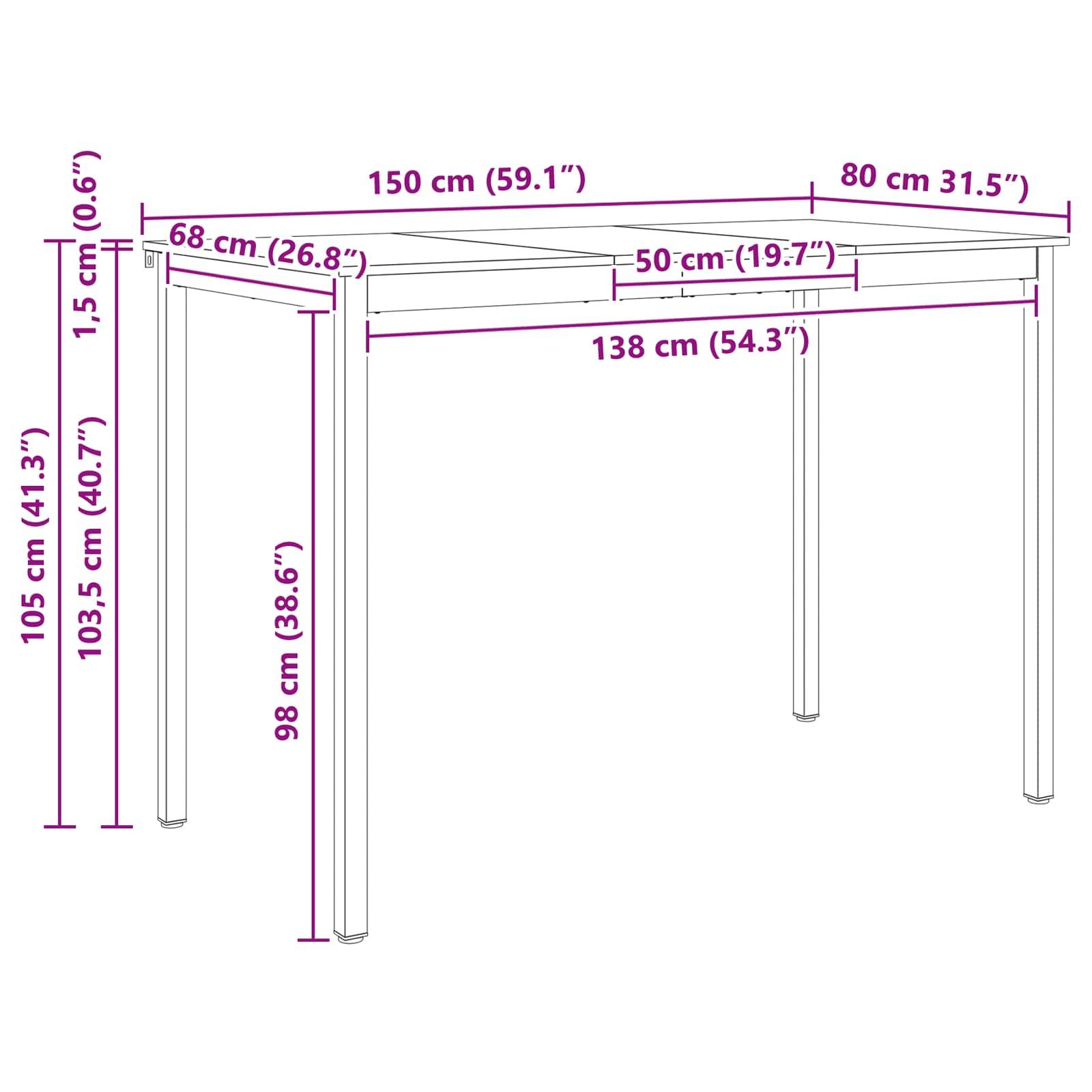 vidaXL Bartisch Weiß 150 x 80 x 105 cm Massives Kiefernholz