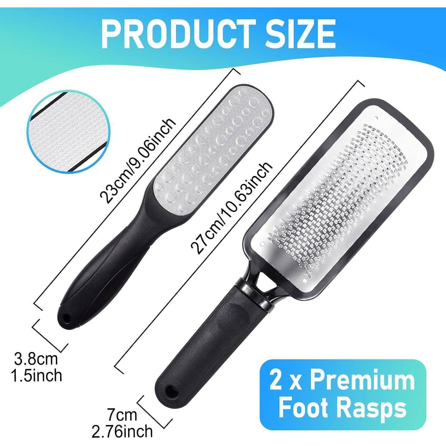 Produktgröße': Zwei Premium-Fußraspen, 23 cm und 27 cm lang. Griff-Abmessungen: 3,8 cm breit, 7 cm lang. Ideal für Fußpflege.