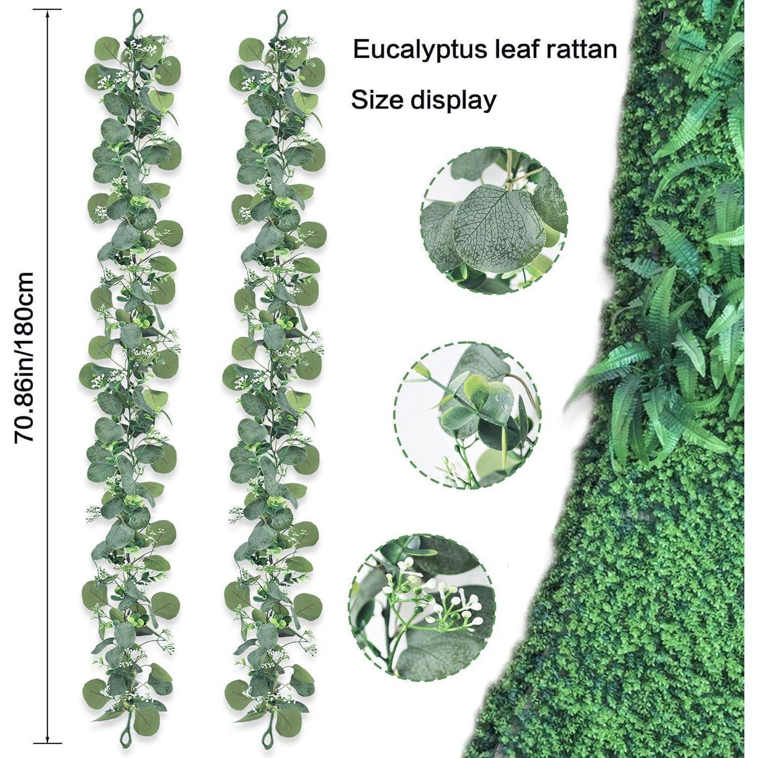 2er Set Künstliche Eukalyptus Girlande 1,8m Grüne Blätter Deko weiße