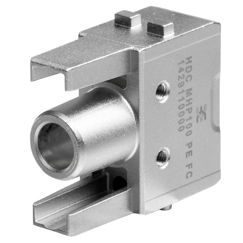 Ein Metallindustrieteil mit einer zylindrischen Öffnung und flacher Basis, gekennzeichnet mit 'HDC NHP100 PE FC 1429110000.