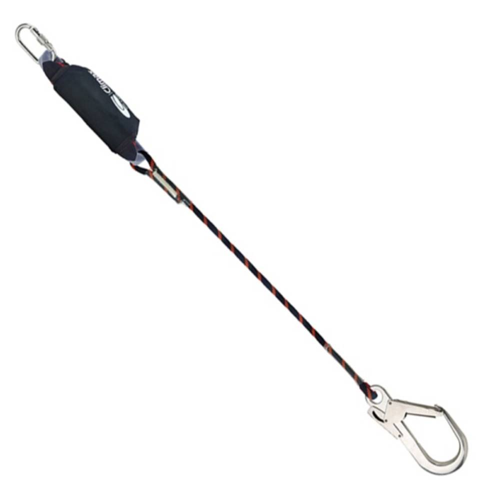 Verbindungsmittel mit zwei Metallhaken und einem Sicherheitsverbinder, ausgelegt für Absturzsicherung.