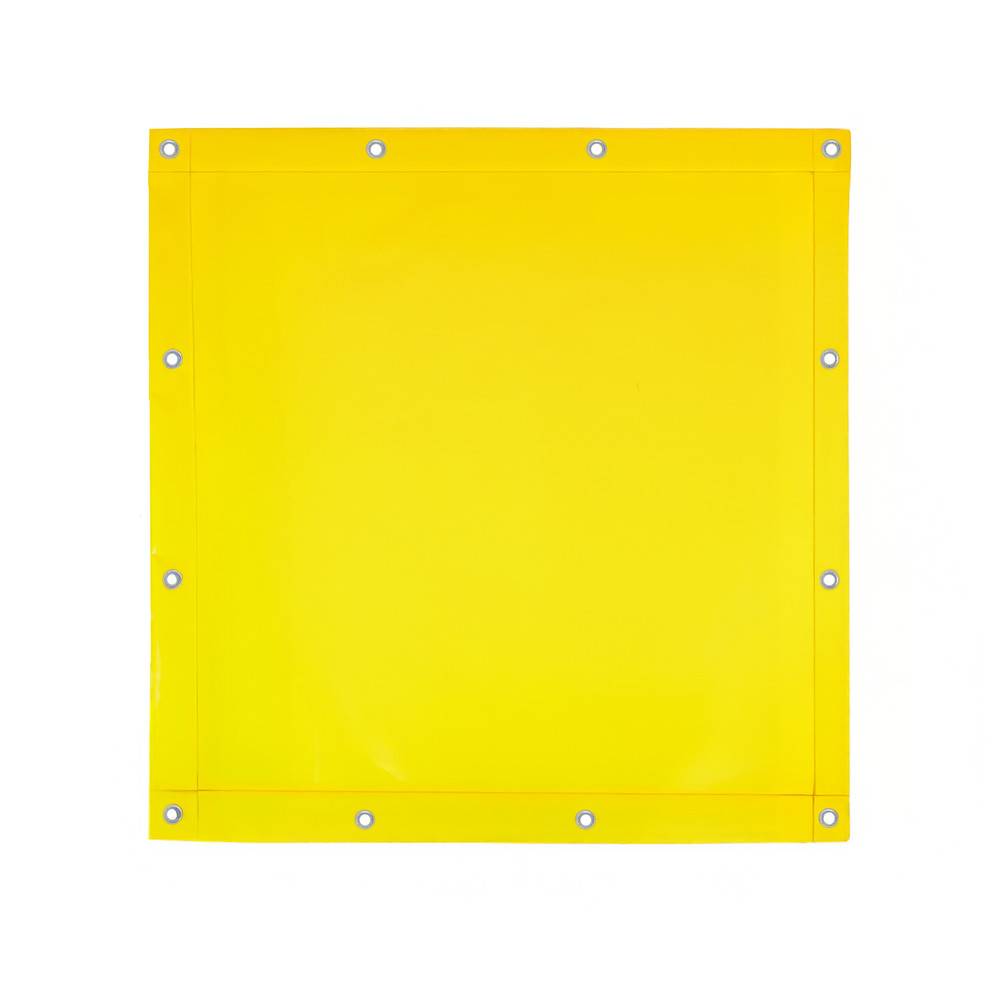 Eine hellgelbe quadratische Plane mit Metallösen an den Kanten, wahrscheinlich zur Abdeckung oder zum Schutz im Freien verwendet.