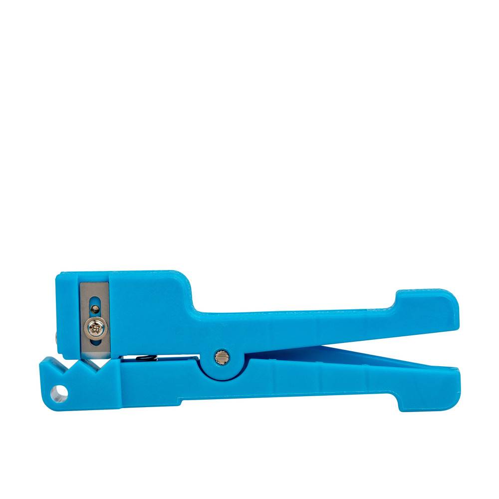 Ein blauer Klammernlöser mit einer Metallklinge und ergonomischem Griff, der für einfache Handhabung konzipiert ist.