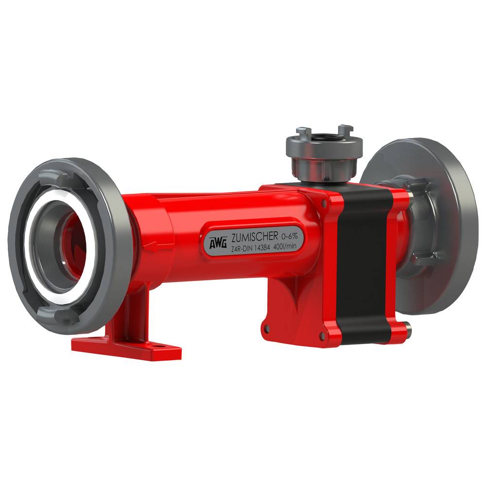 Ein roter industrieller Absperrschieber mit der Beschriftung 