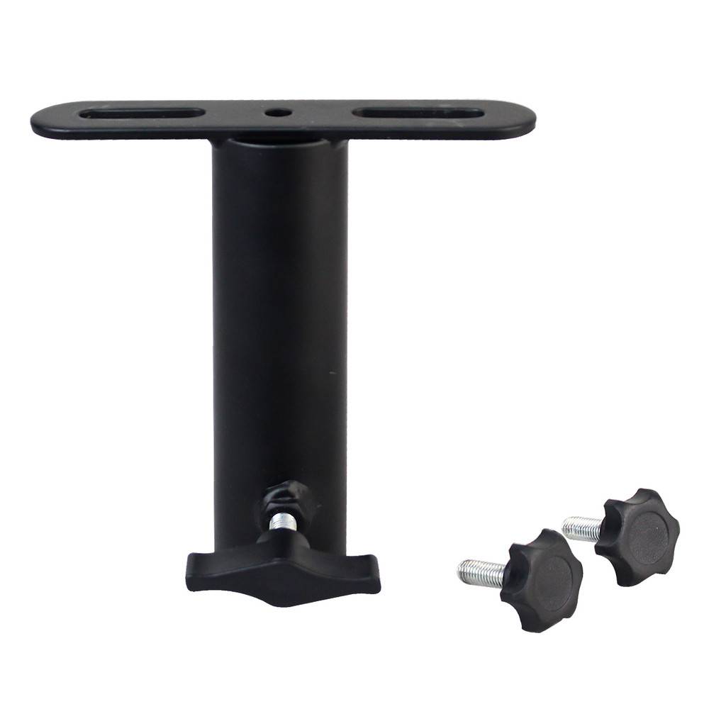 Eine schwarze verstellbare Halterung mit zwei schwarzen Knöpfen, entwickelt zum Befestigen von Gegenständen.