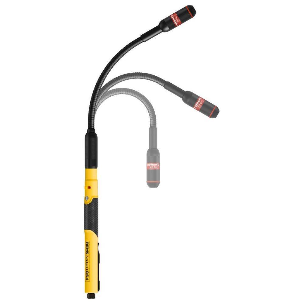 Ein gelb-schwarzer Inspektions-Blendscheinwerfer mit flexiblem Schwanenhals und drei verstellbaren LED-Köpfen für fokussierte Beleuchtung.