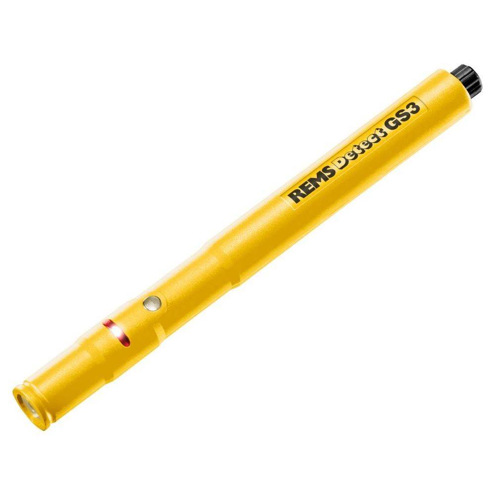 Ein gelber Gasspürgerät-Stift, beschriftet mit 'REMS Detect GS3', mit einer roten Anzeigelampe.