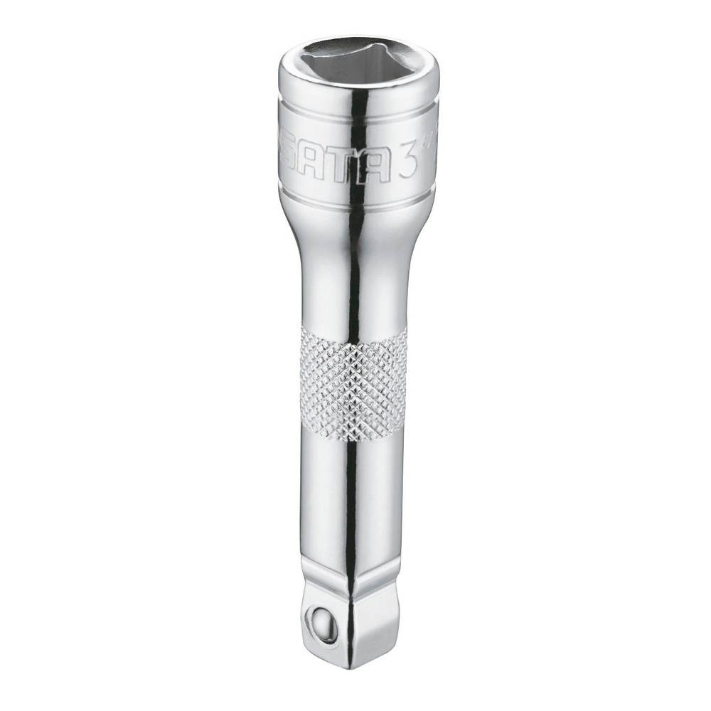 Eine silberne Metall-Verlängerung für Steckschlüssel mit geripptem Griff für verbesserte Handhabung.