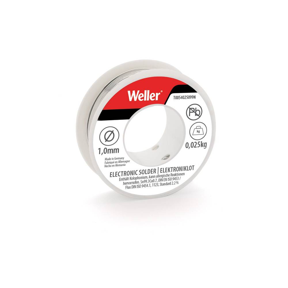 Eine Spule Weller Elektroniklot, 1,0 mm Durchmesser, 0,025 kg Gewicht, gekennzeichnet für den Einsatz in der Elektronik.