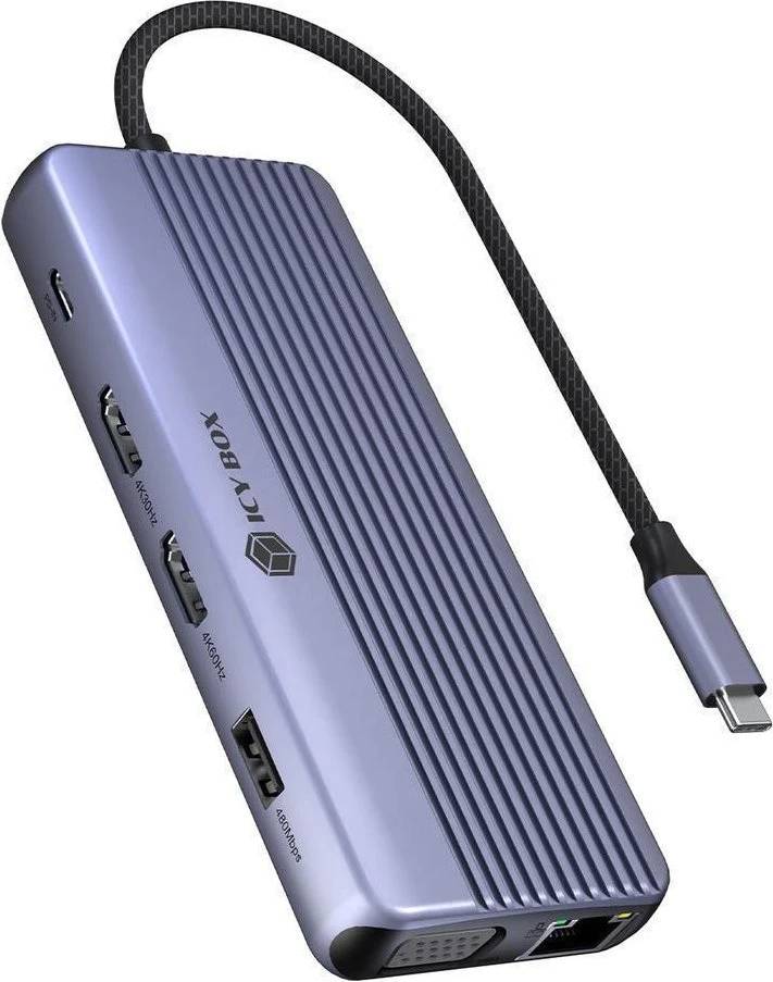 USB C DockingStation 12 in 1, 2x HDMI 4K60Hz, 1x VGA, Giga LAN, 4x USB Datenports, Giga LAN, SD+MicroSD 3.0, Audio, PD
