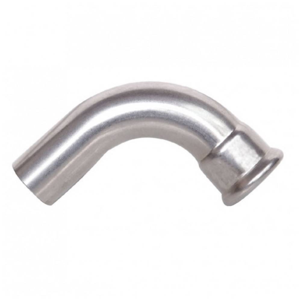 Ein Metallrohranschluss mit einer gekrümmten, ellbogenförmigen Gestalt, der üblicherweise zum Verbinden von Rohren in einem Winkel verwendet wird.