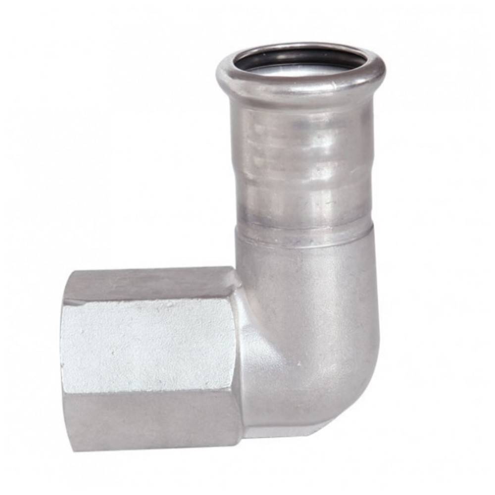 Ein Metallrohrbogen mit einem Innengewinde an einem Ende und einem glatten Außengewinde am anderen Ende. Wird zum Richtungswechsel in Rohrleitungssystemen verwendet.