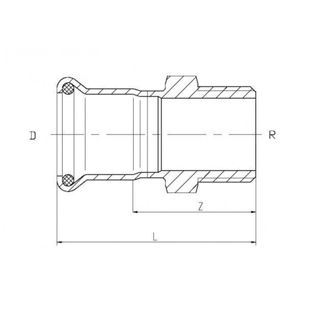 Eine technische Zeichnung eines zylindrischen mechanischen Bauteils mit beschrifteten Abmessungen: D für Durchmesser, R für Radius, Z für Tiefe und L für Länge.