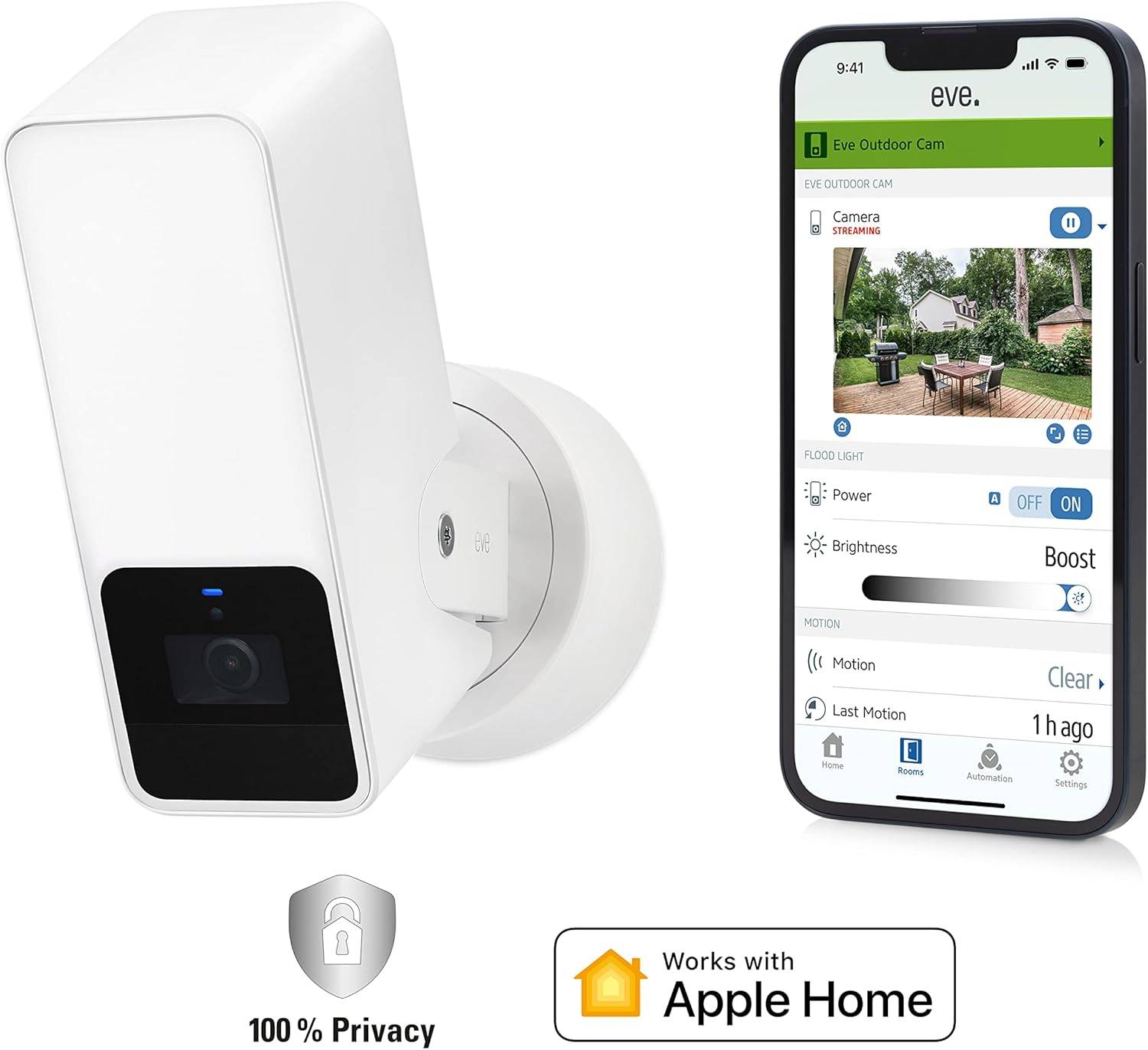 Eve Outdoor Cam weiß Überwachungskamera smart Flutlicht Bewegungsmelder