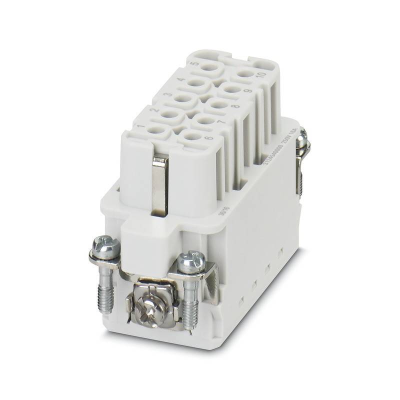 Ein weißer elektrischer Klemmblock mit mehreren Anschlusspunkten, Schrauben und einem kompakten Design, der für Verkabelung und Schaltungsverbindungen verwendet wird.