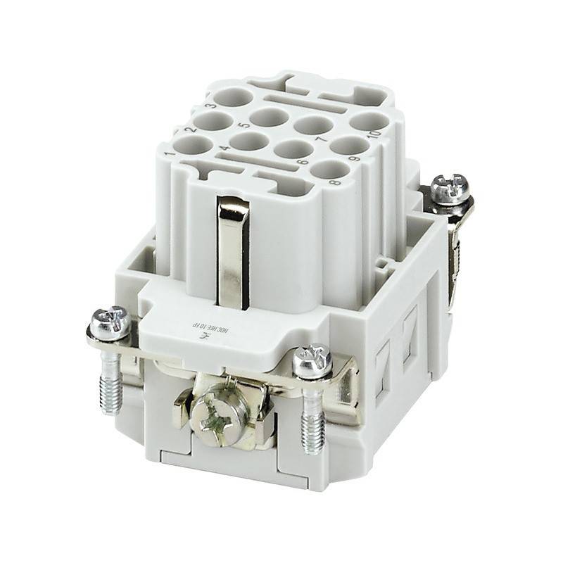 Ein weißer elektrischer Anschlussklemmenblock mit mehreren Anschlussslots und zwei Schrauben zum Befestigen von Drähten, der in elektrischen Installationen verwendet wird.