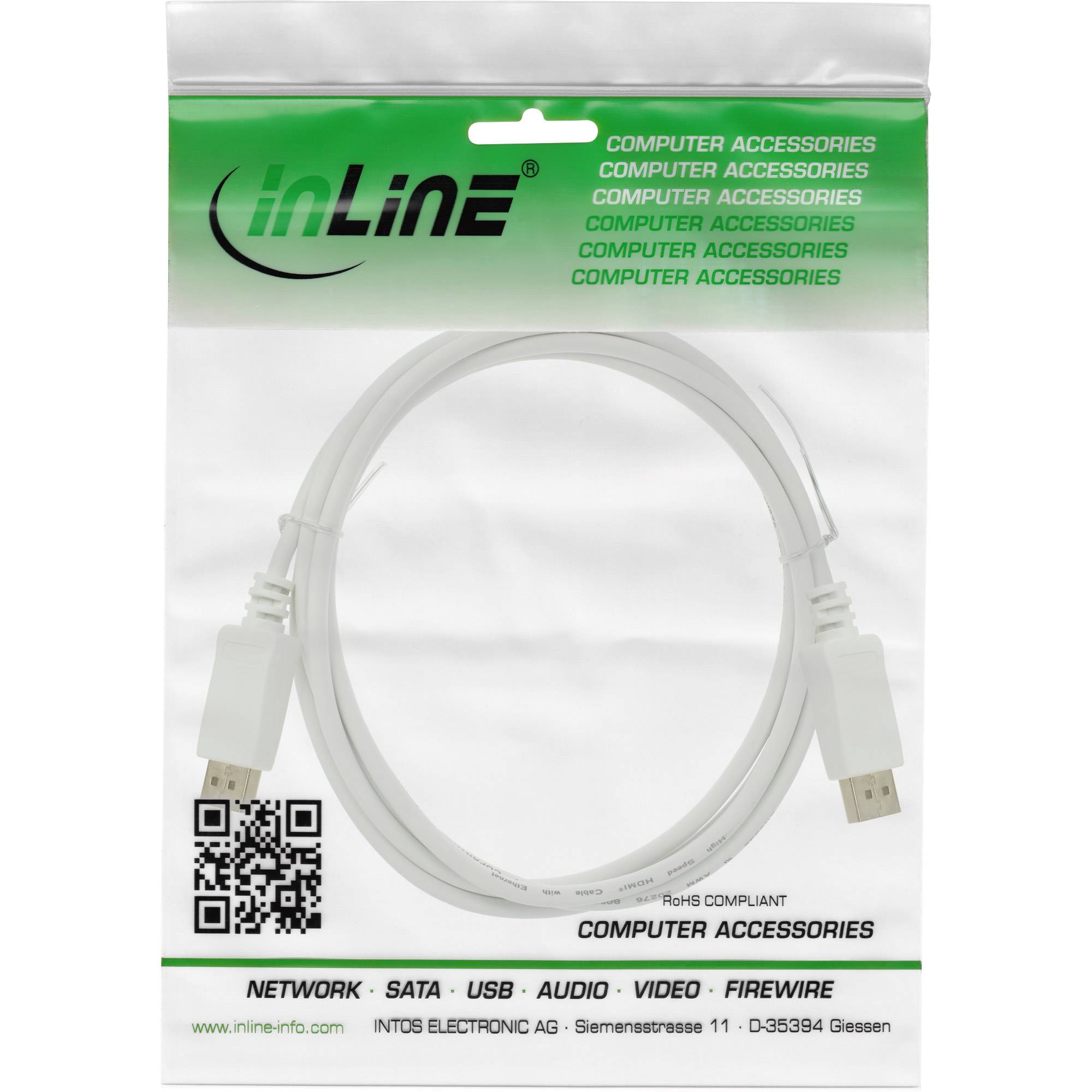 Ein verpacktes weißes HDMI-Kabel mit der Beschriftung 