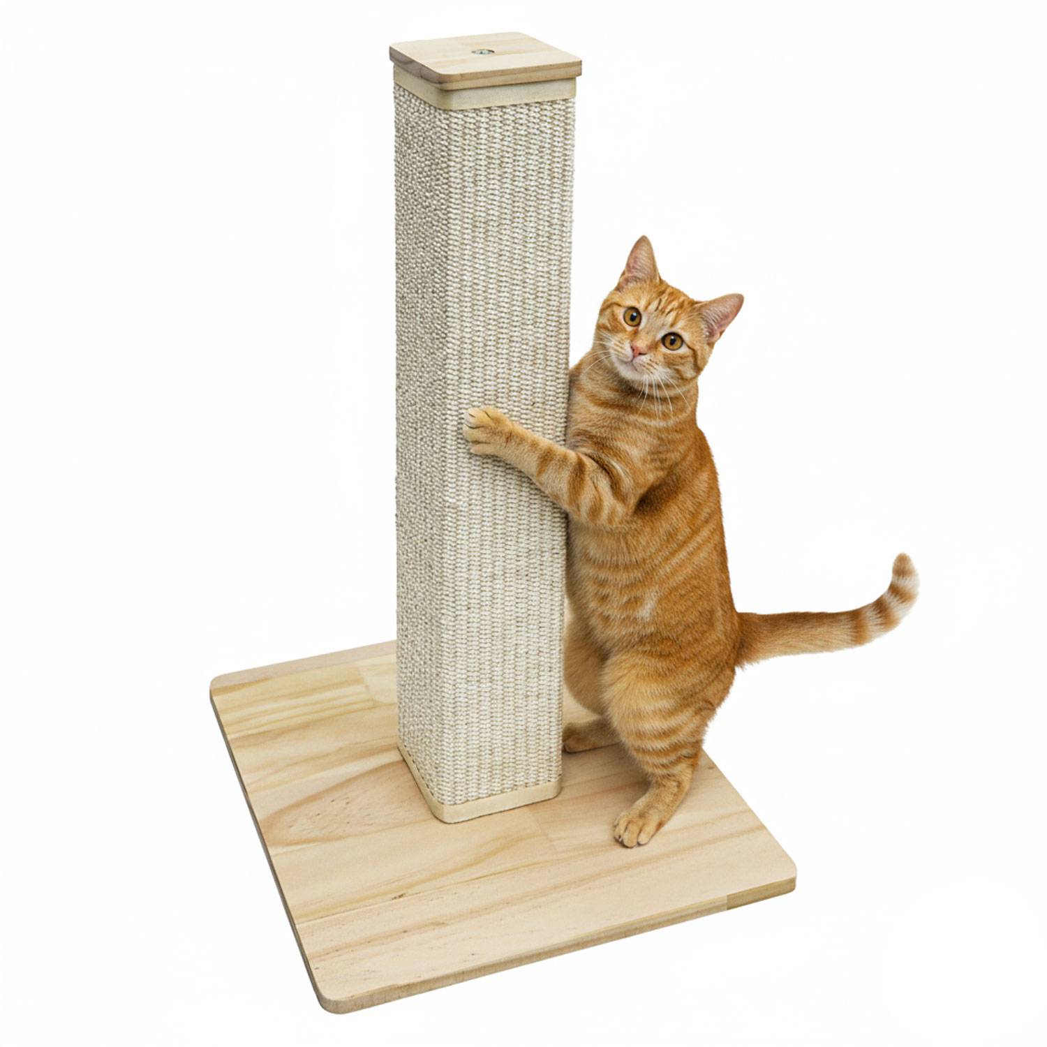 62cm Eckige Sisal Kratzsäule für Katzen mit Bambus Bodenplatte - Kratzbaum Klein