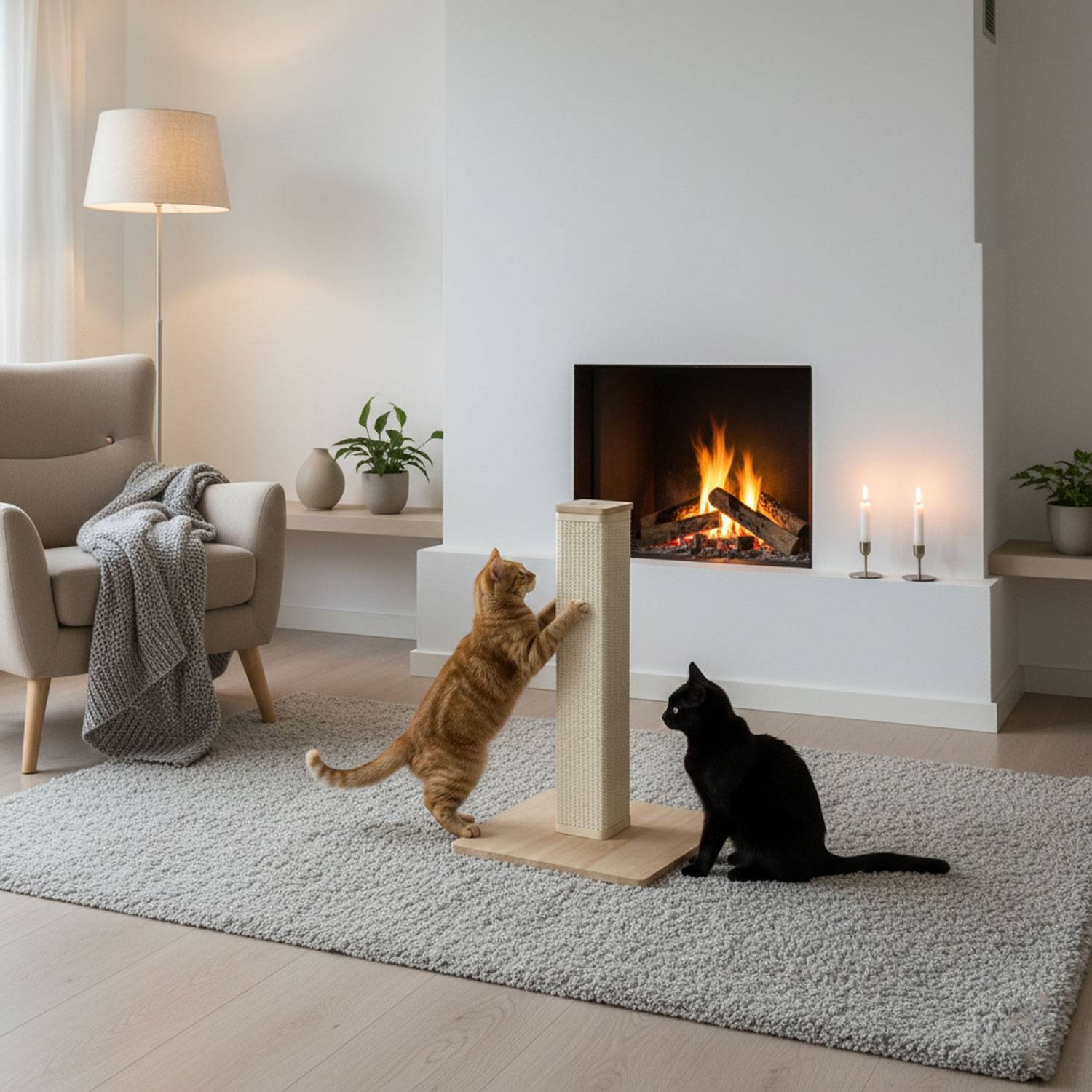 62cm Eckige Sisal Kratzsäule für Katzen mit Bambus Bodenplatte - Kratzbaum Klein