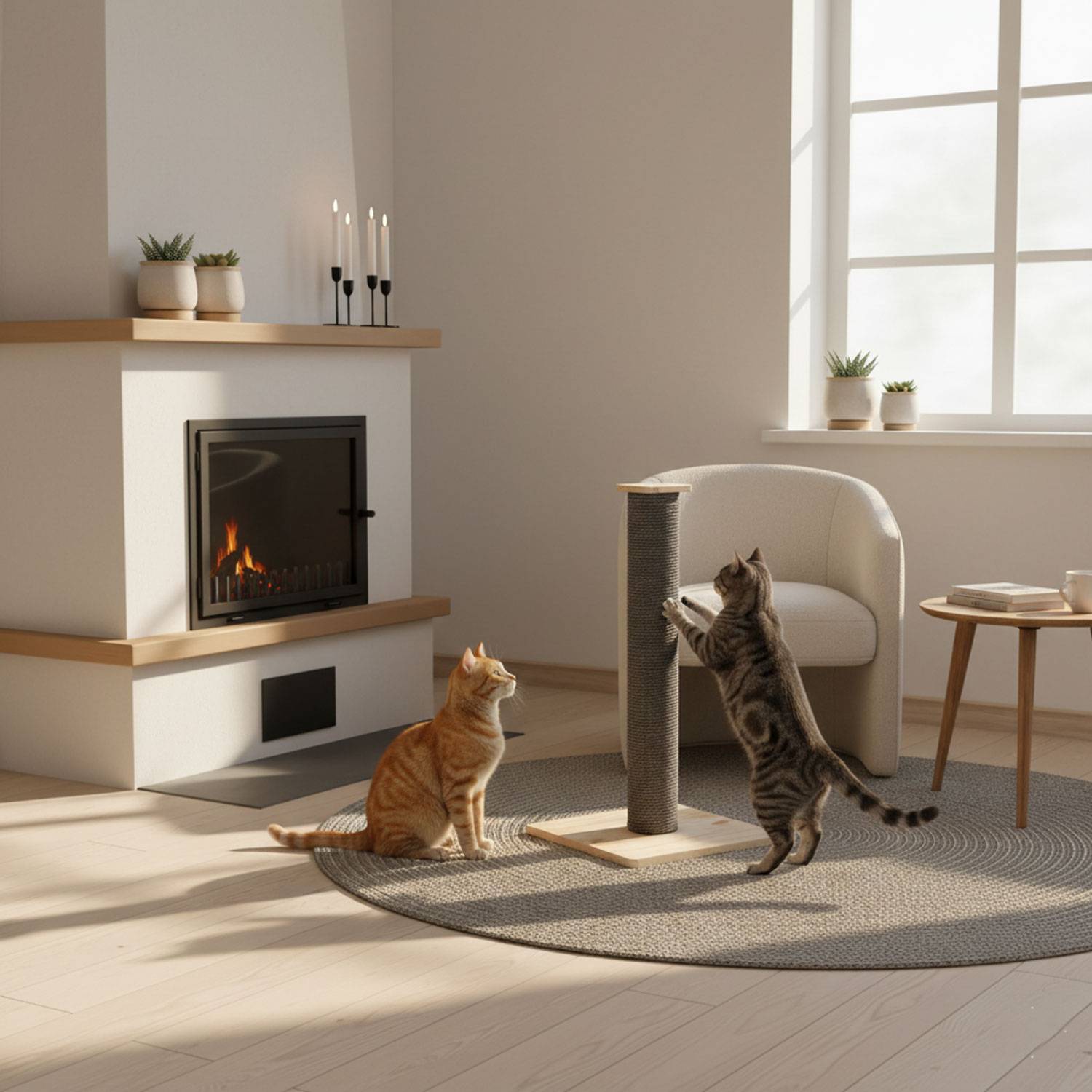 62cm Sisal Kratzsäule für Katzen mit Bambus Bodenplatte - Kratzbaum Klein Stabil