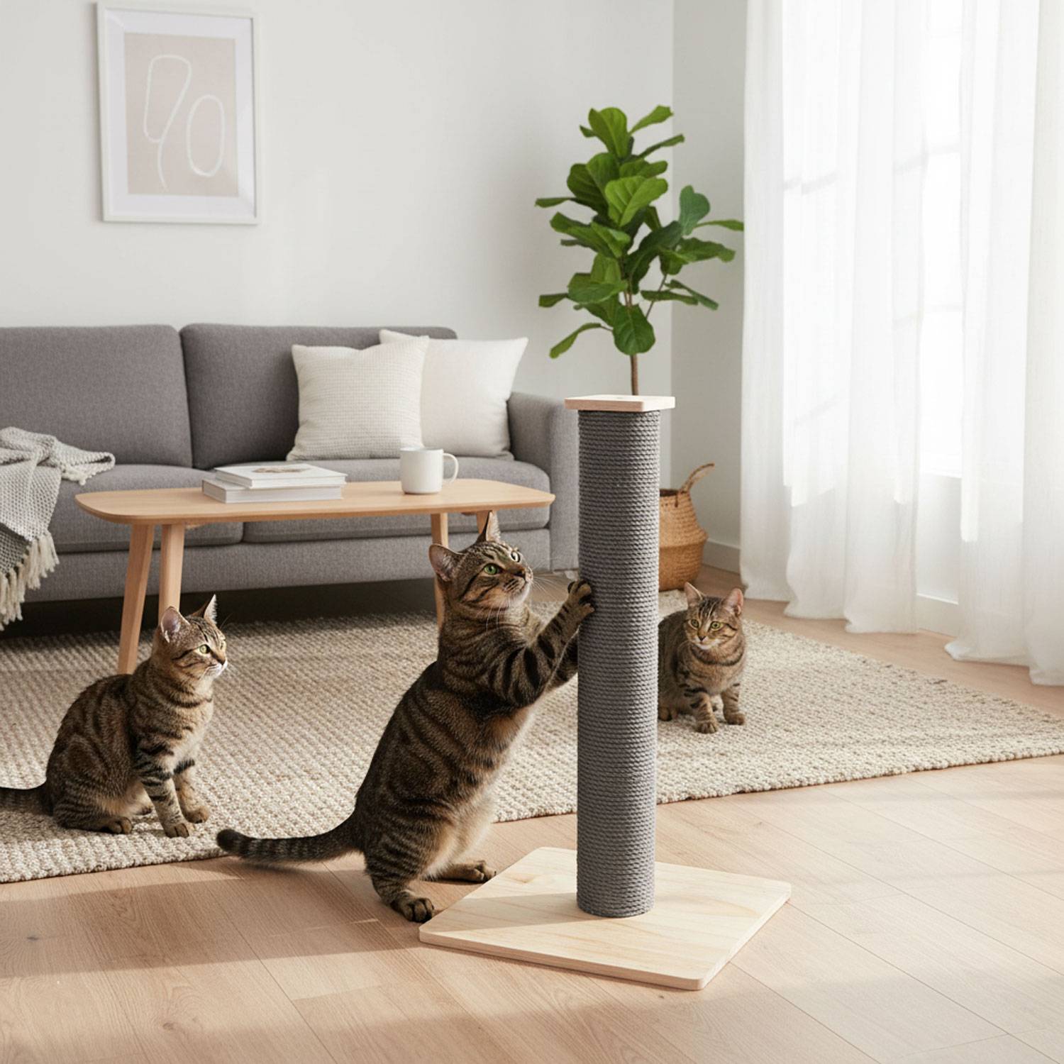 62cm Sisal Kratzsäule für Katzen mit Bambus Bodenplatte - Kratzbaum Klein Stabil