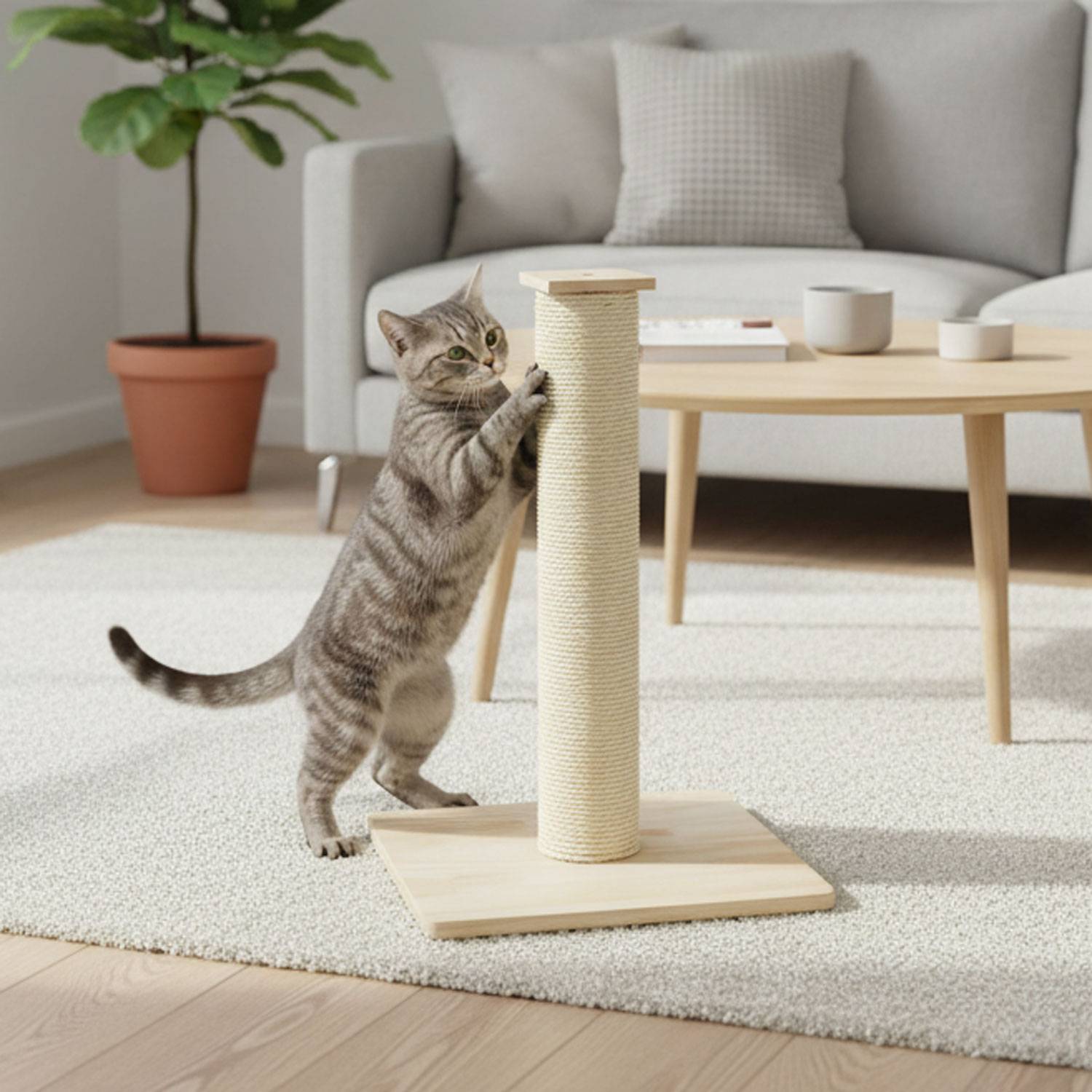 62cm Sisal Kratzsäule für Katzen mit Bambus Bodenplatte - Kratzbaum Klein Stabil