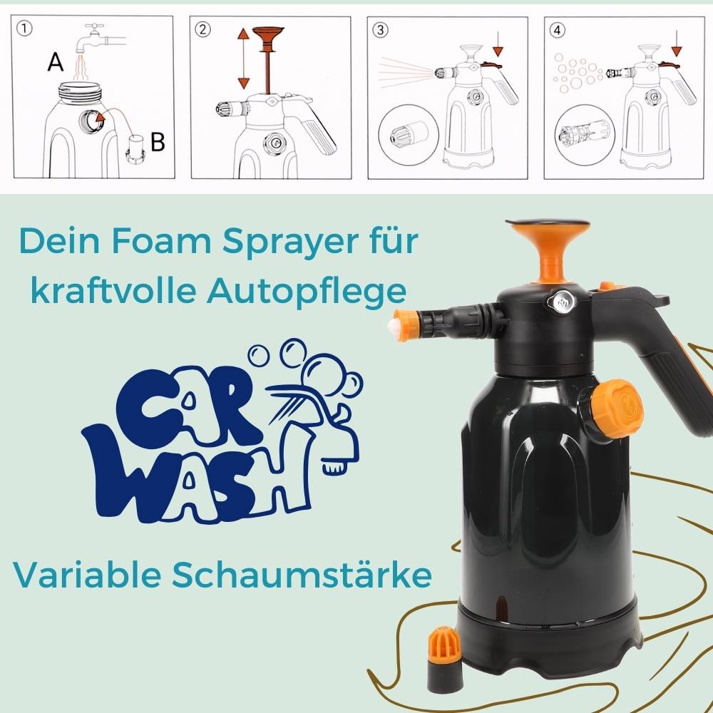 2er Set Schaumsprüher Auto 2in1 Drucksprüher 2 L Schaumpistole Autowäsche Schaumkanone Vorreiniger Auto Sprühflasche Pumpflasche Pumpsprüher Foam