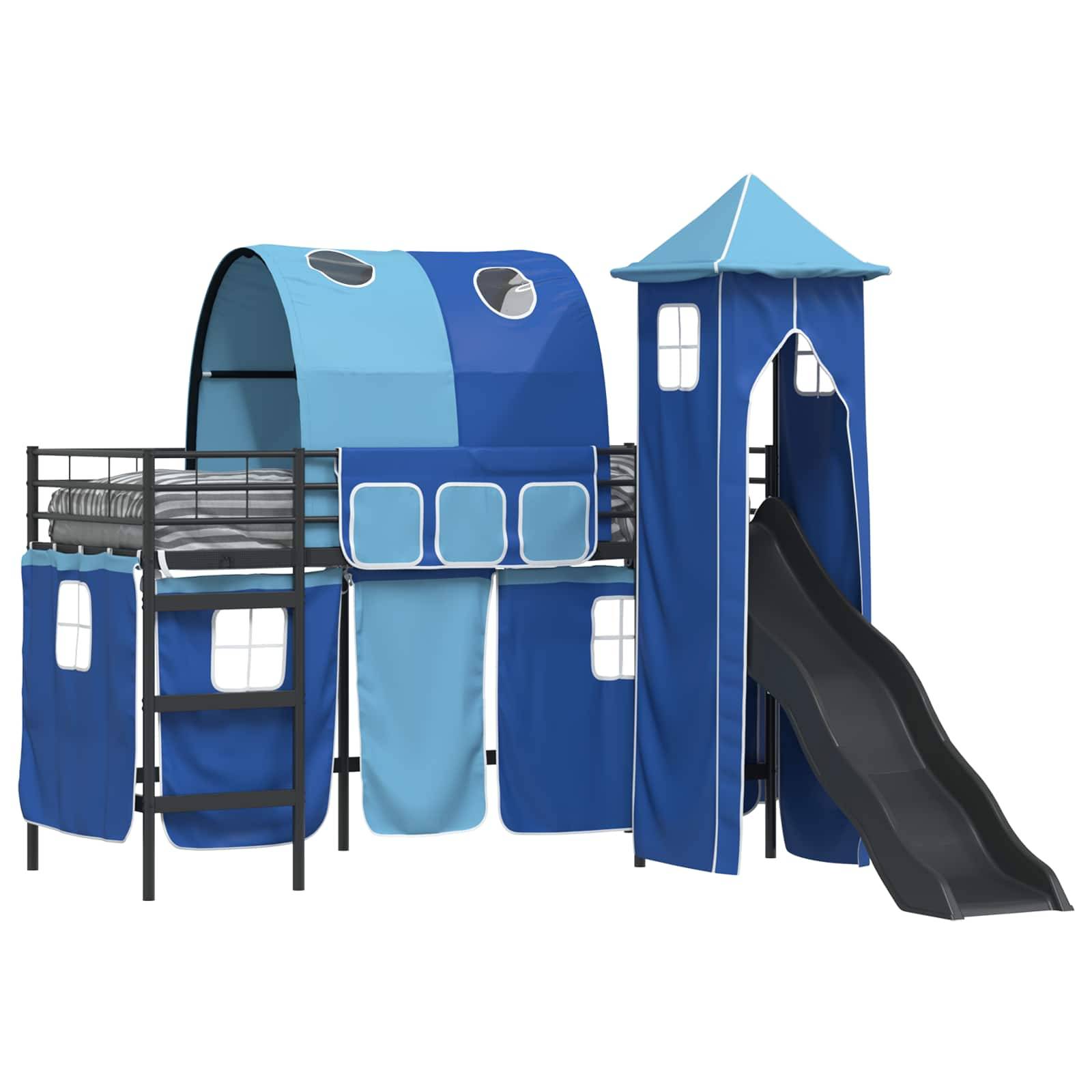 vidaXL Kinderloftbett Uni Schwarz und Blau 75 x 190 cm Metall