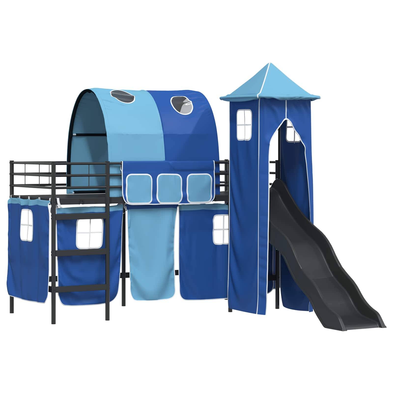 vidaXL Kinderloftbett Uni Schwarz und Blau 75 x 190 cm Metall