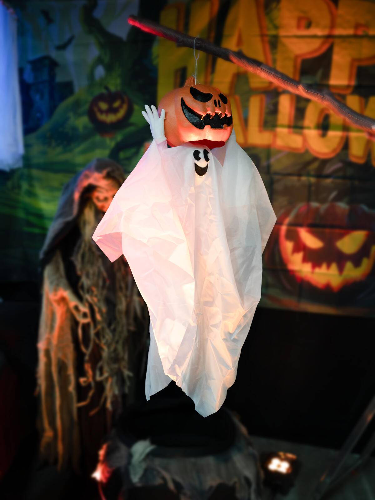 EUROPALMS Halloween Kürbisgeist, animiert, 110cm