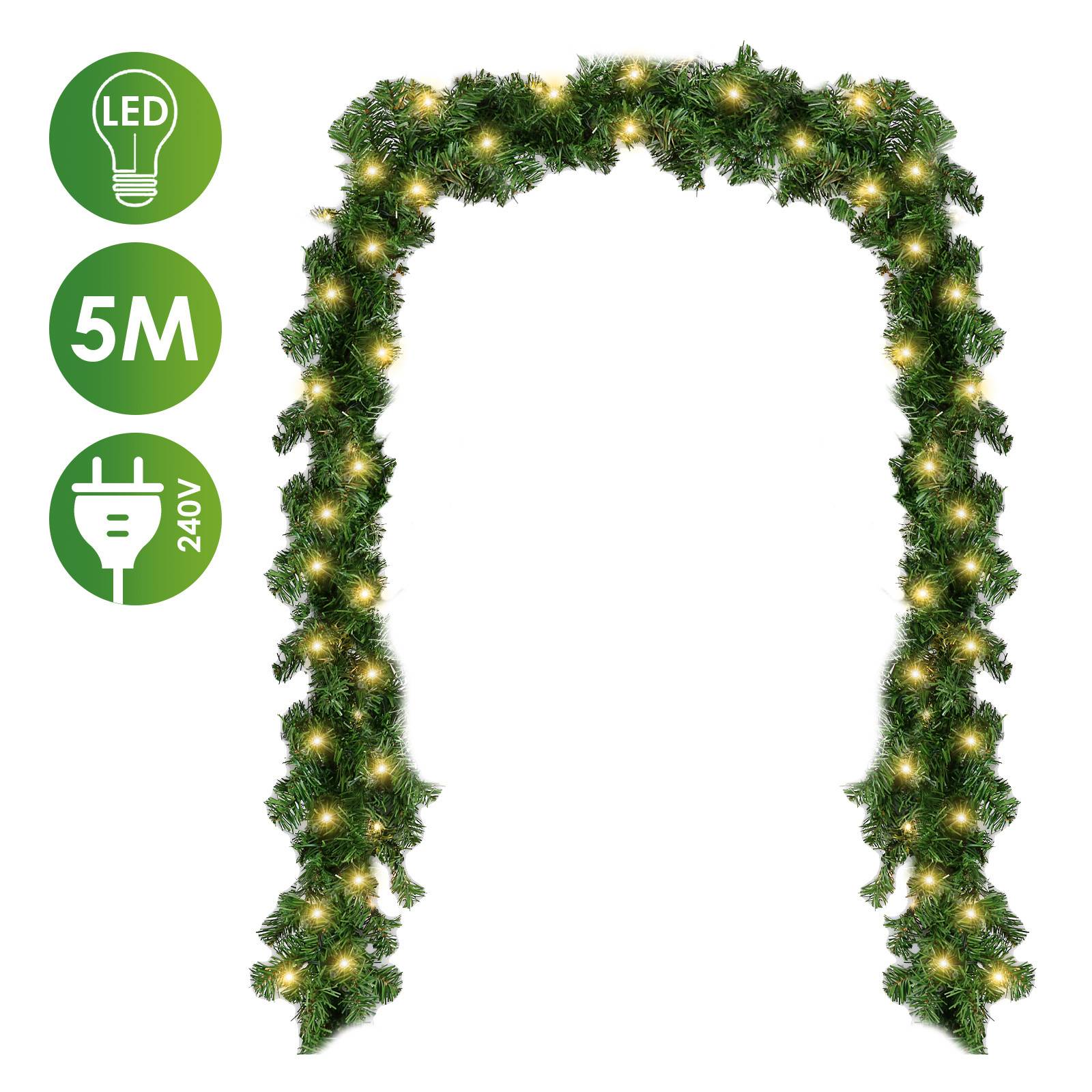 Weihnachtsgirlande mit integrierter Lichterkette mit Beleuchtung 5 m grün mit 100 LEDs