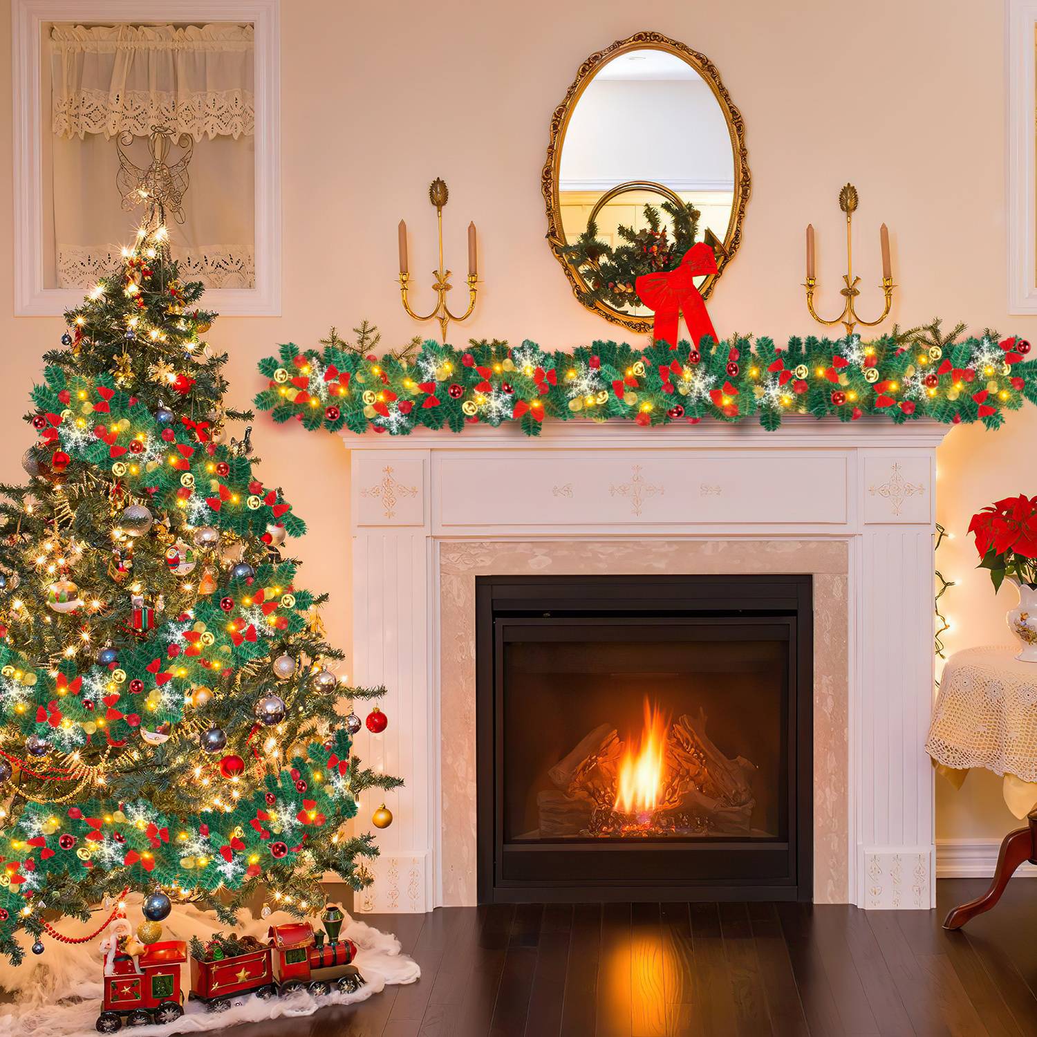 Weihnachtsgirlande mit Beleuchtung Fernbedienung Tannengirlande Grün 5m Lange Innen & Außen PVC