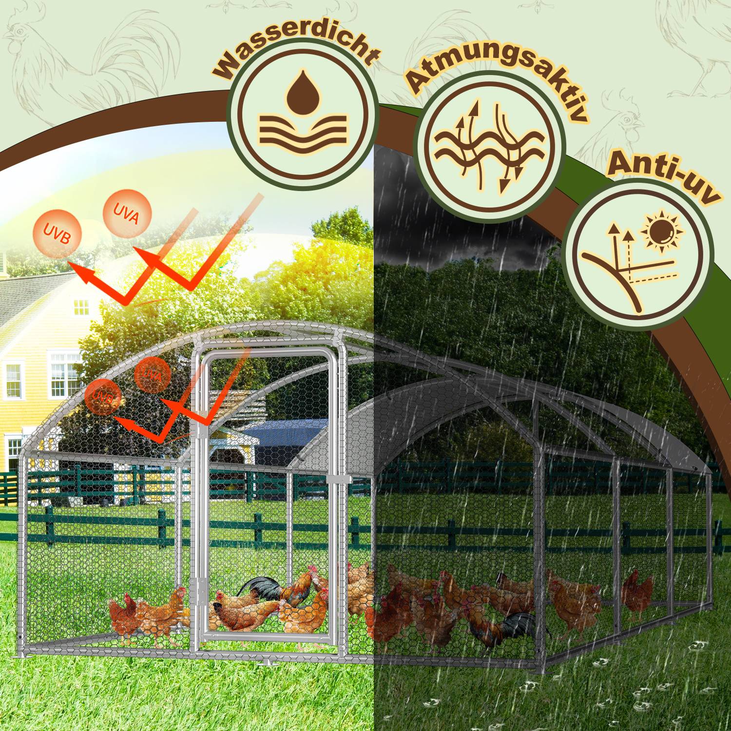 Ein Hühnerstall mit den Symbolen 